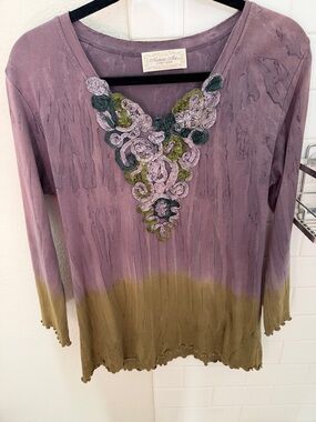 Embroidered Purple & Olive Long Sleeve Tee by